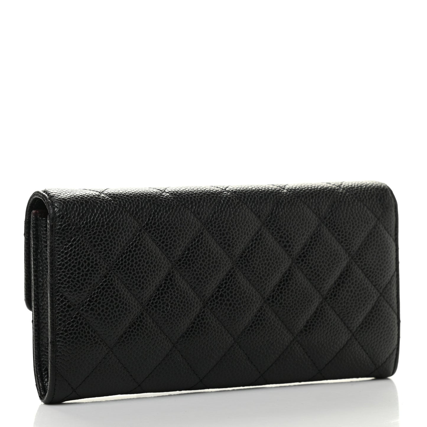 Caviar Quilted Large Gusset Flap Wallet Black