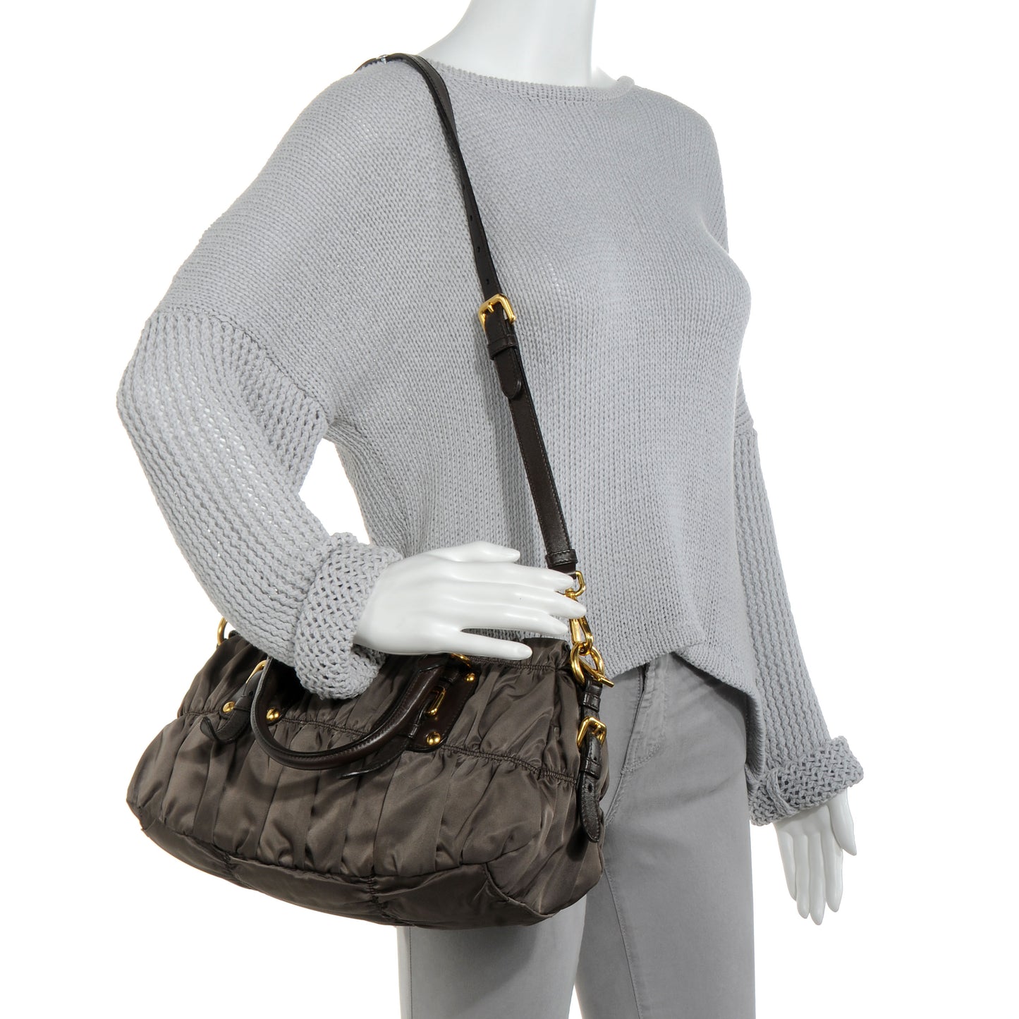 Tessuto Nylon Gaufre Shopping Satchel Fumo