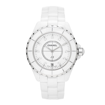 Chanel Stainless Steel Ceramic Diamond 38mm J12 Quartz Watch White 1 of 4
