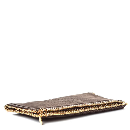 Stella McCartney Snake Embossed Velvet Falabella Fold Over Clutch Brown 5 of 9