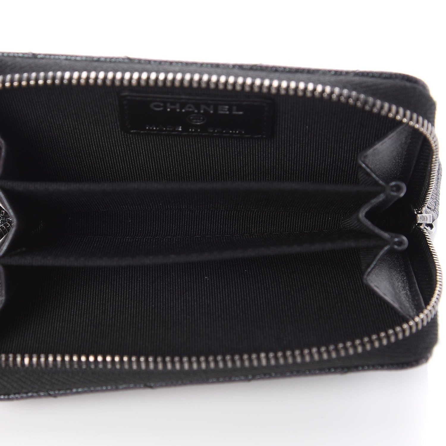 Chanel Iridescent Caviar Chevron Quilted Zip Around Coin Purse Black 5 of 8