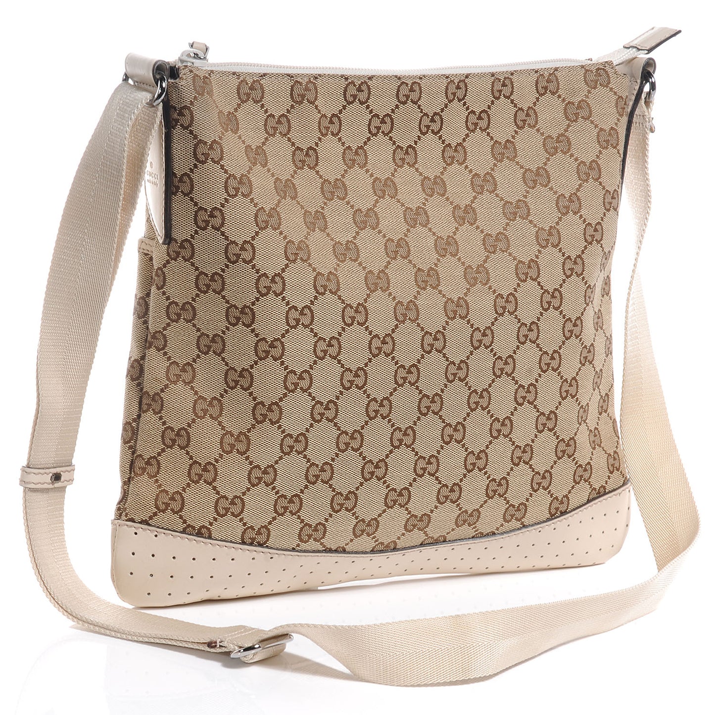 Monogram Calfskin Perforated Medium Flat Messenger Bag White