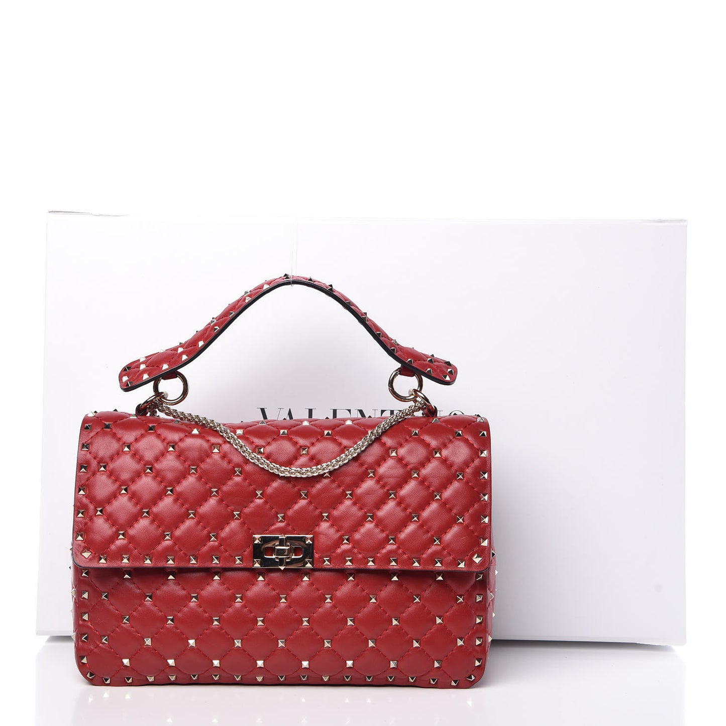 Lambskin Large Rockstud Spike Shoulder Bag Red