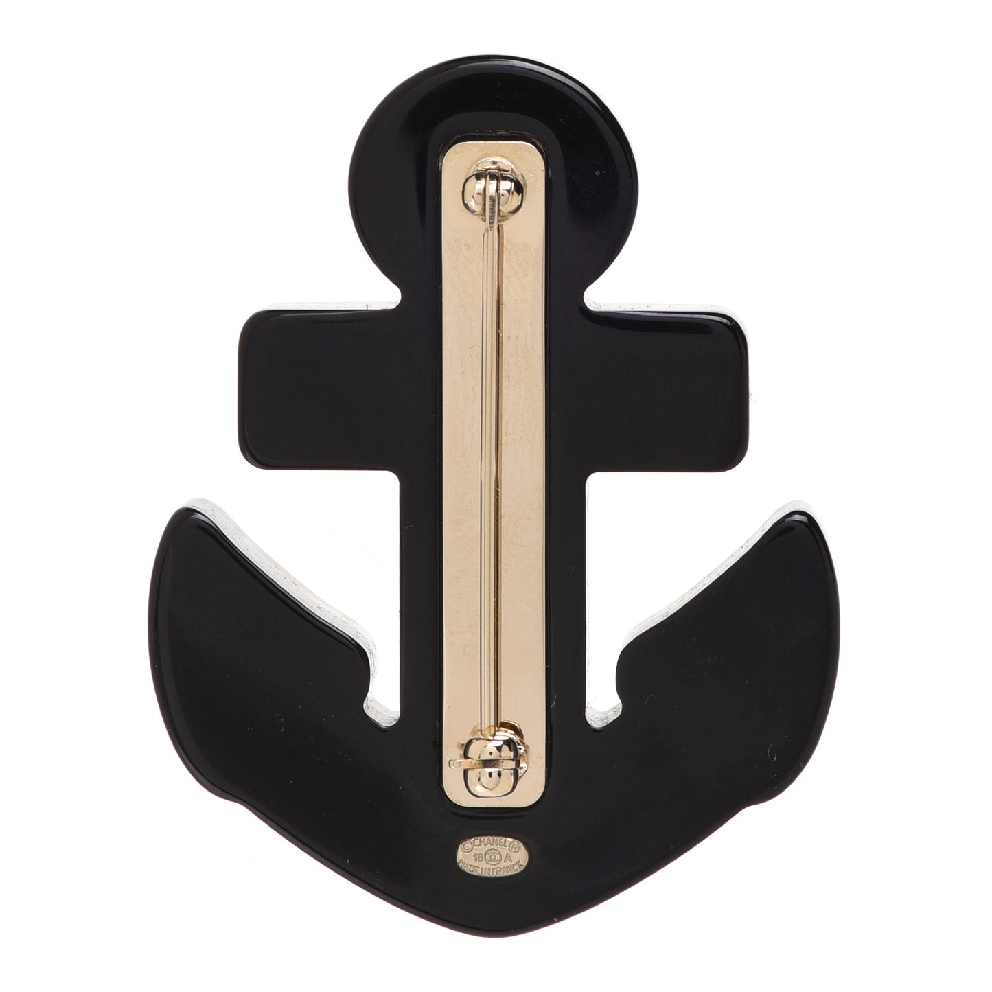 Resin Pearl Anchor CC Brooch Black Blue