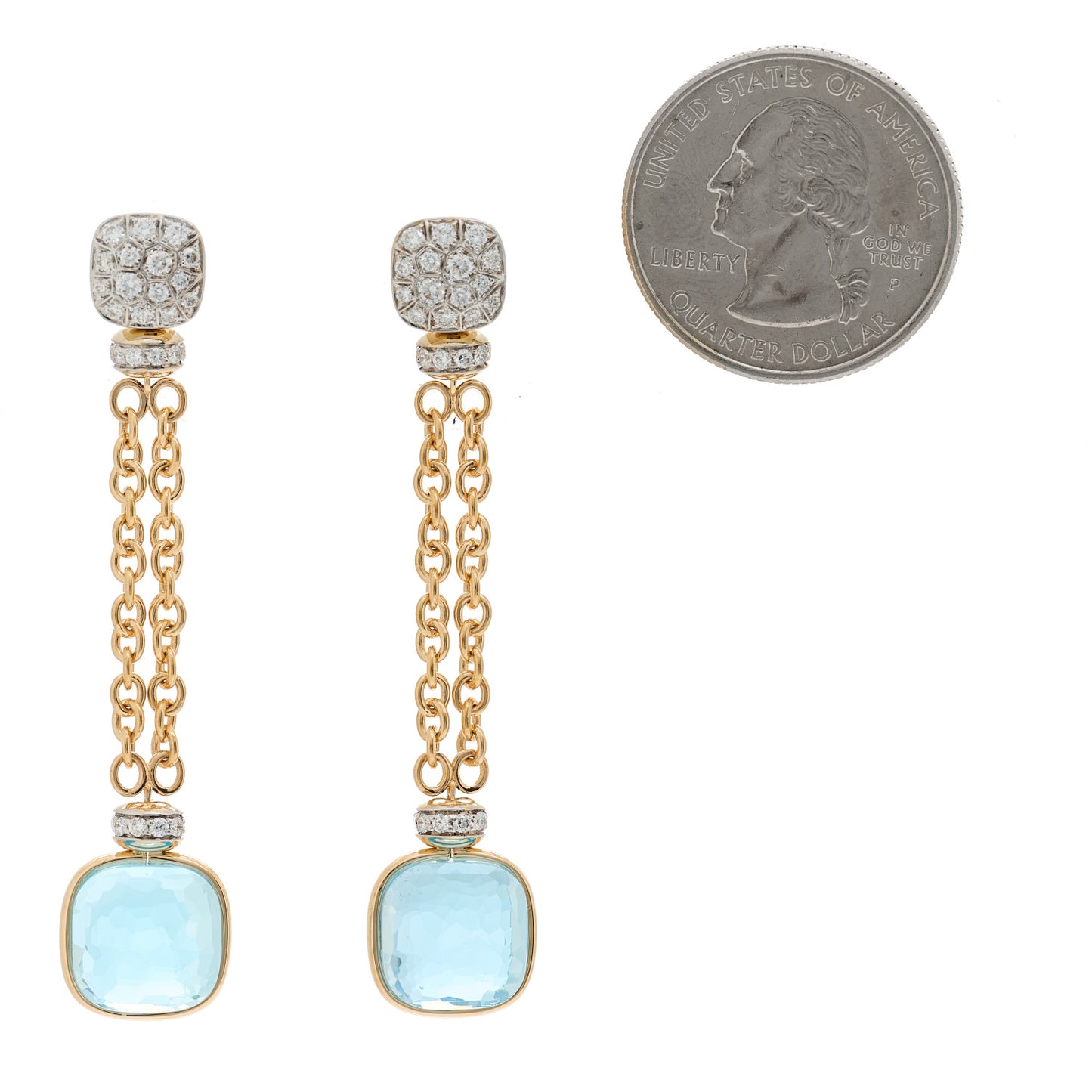 18K Rose Gold Diamond Blue Topaz Nudo Drop Earrings