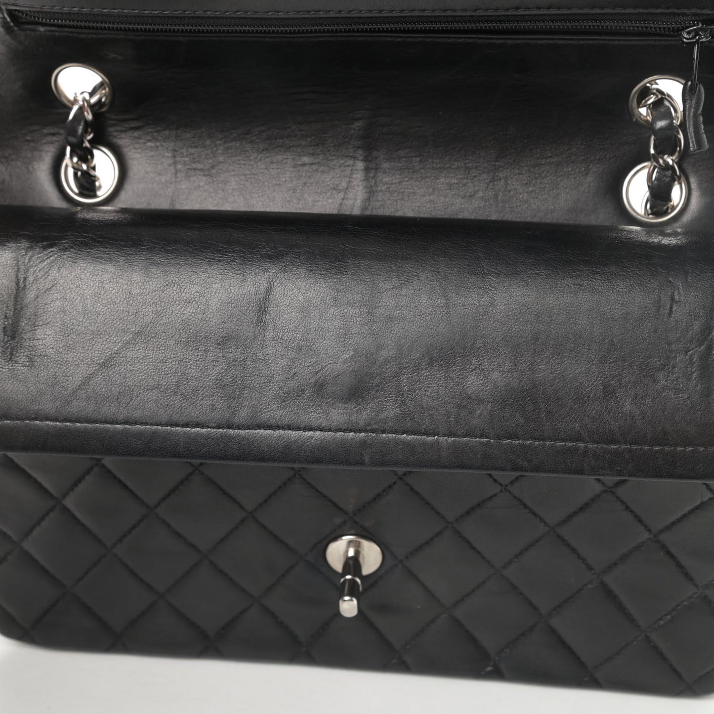 Lambskin Quilted Medium Double Flap Black