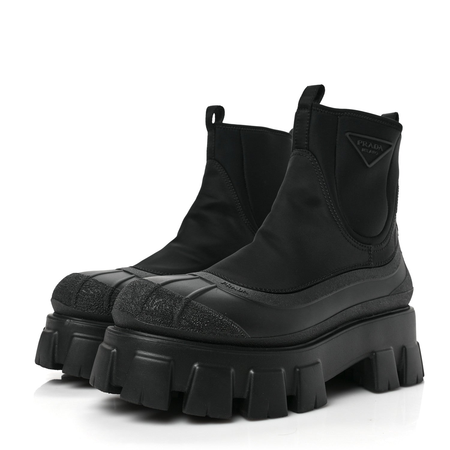 Prada Re-Nylon Gabardine Rubber Triangle Logo Womens Monolith 55mm Ankle Boots 40.5 Black 3 of 7