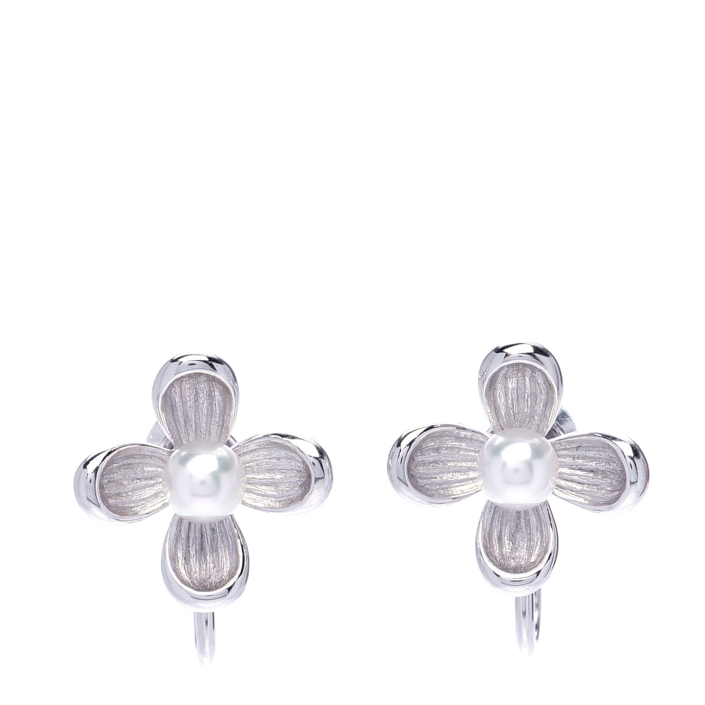 18K White Gold 4.5mm Akoya Pearl Flower Screw-Back Earrings