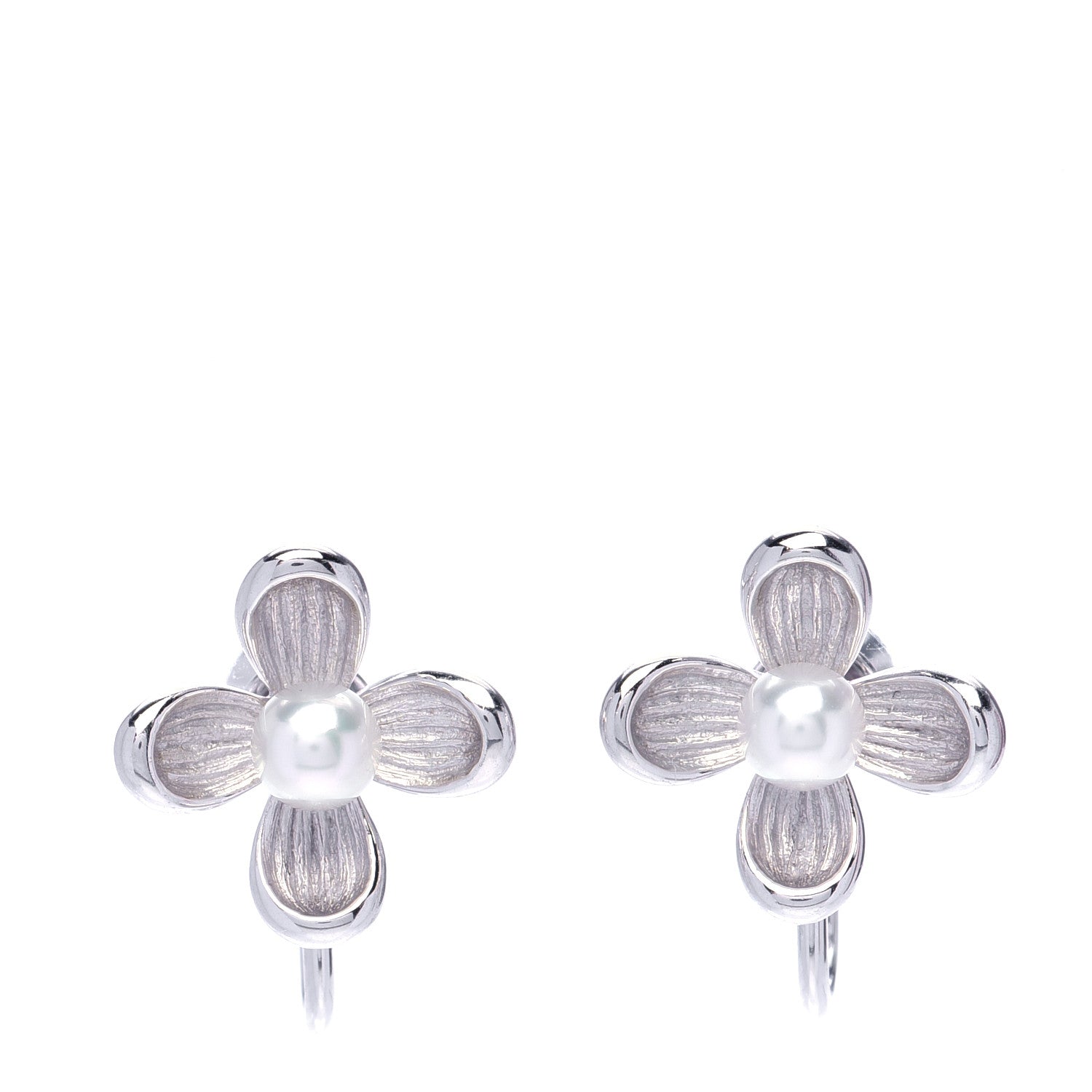 Mikimoto 18K White Gold 4.5mm Akoya Pearl Flower Screw-Back Earrings 1 of 5
