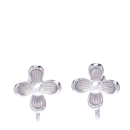 Mikimoto 18K White Gold 4.5mm Akoya Pearl Flower Screw-Back Earrings 1 of 5