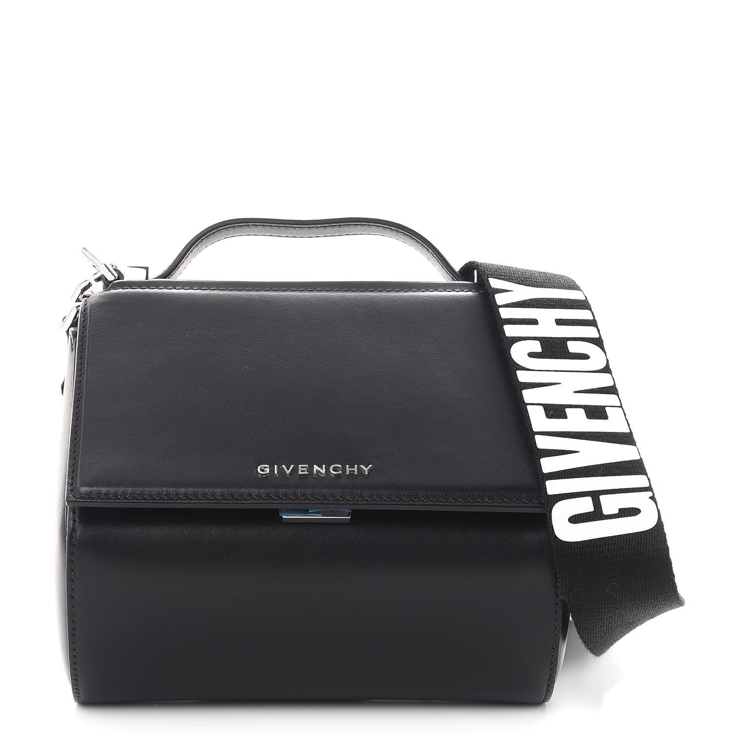 Calfskin Mini Pandora Box Logo Strap Crossbody Bag Black