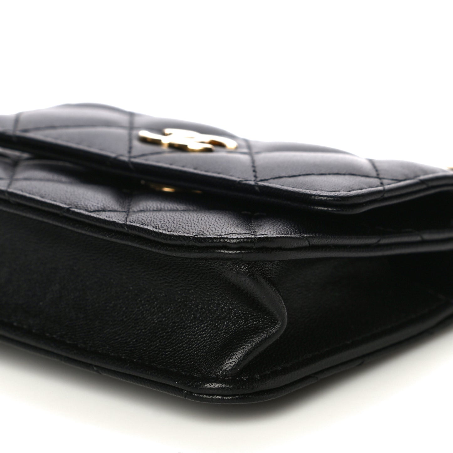 Lambskin Quilted CC Hook Card Holder Black