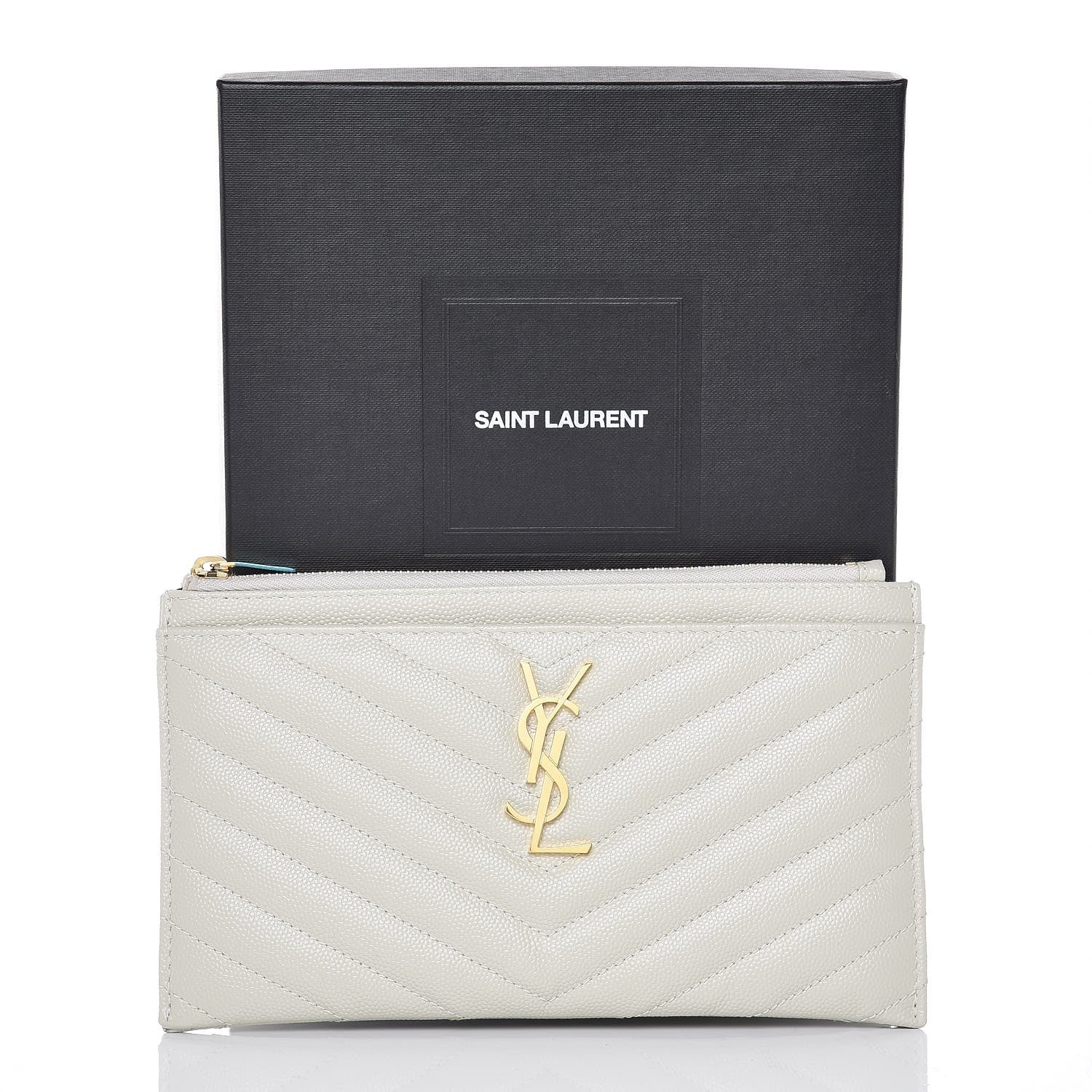 Saint Laurent Grain De Poudre Chevron Monogram Bill Pouch Crema Soft 8 of 8