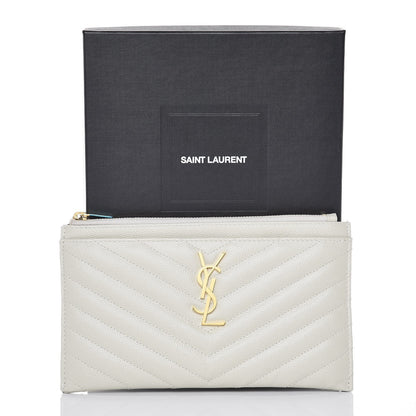 Saint Laurent Grain De Poudre Chevron Monogram Bill Pouch Crema Soft 8 of 8