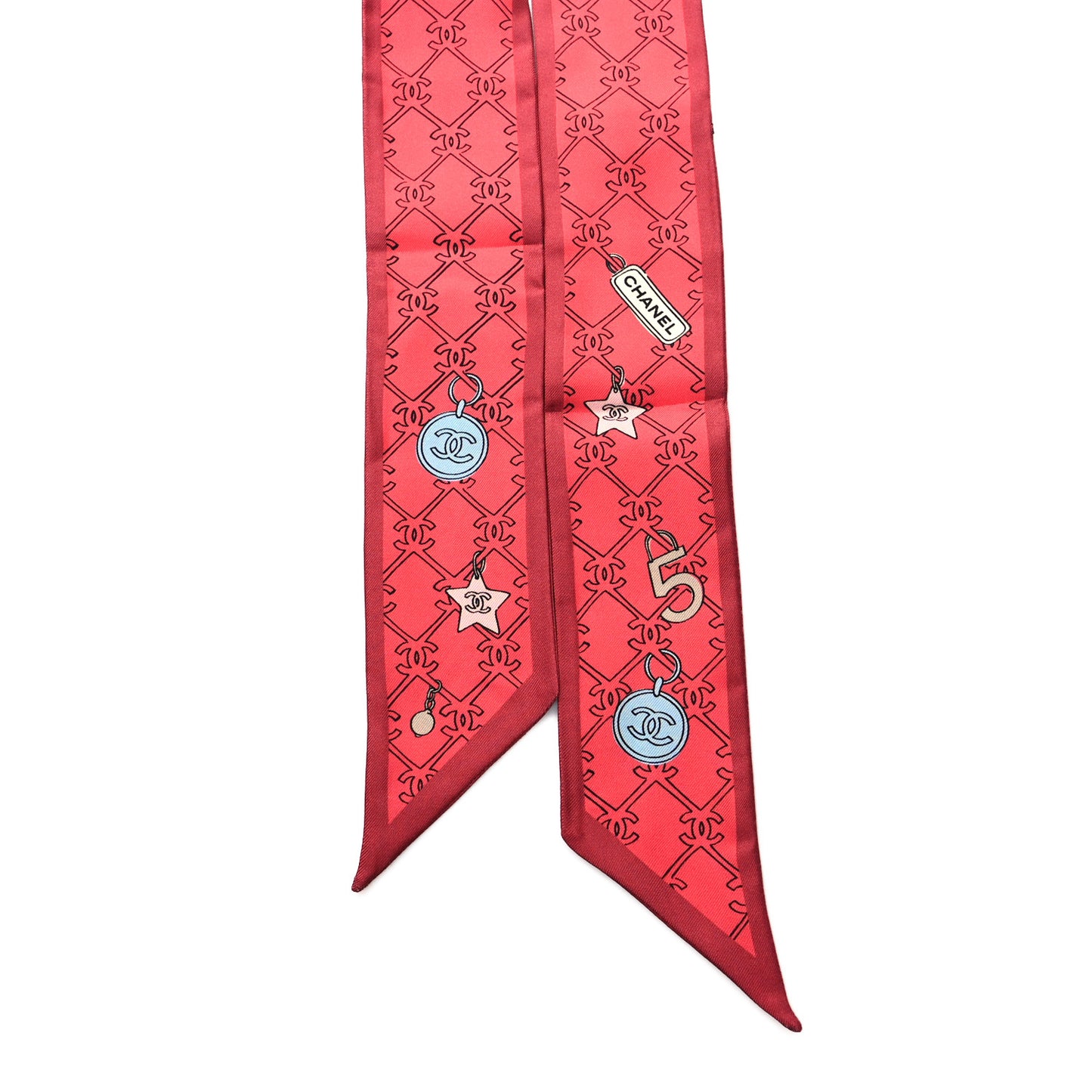Silk CC Lucky Symbols Slim Bandeau Scarf Red Multicolor