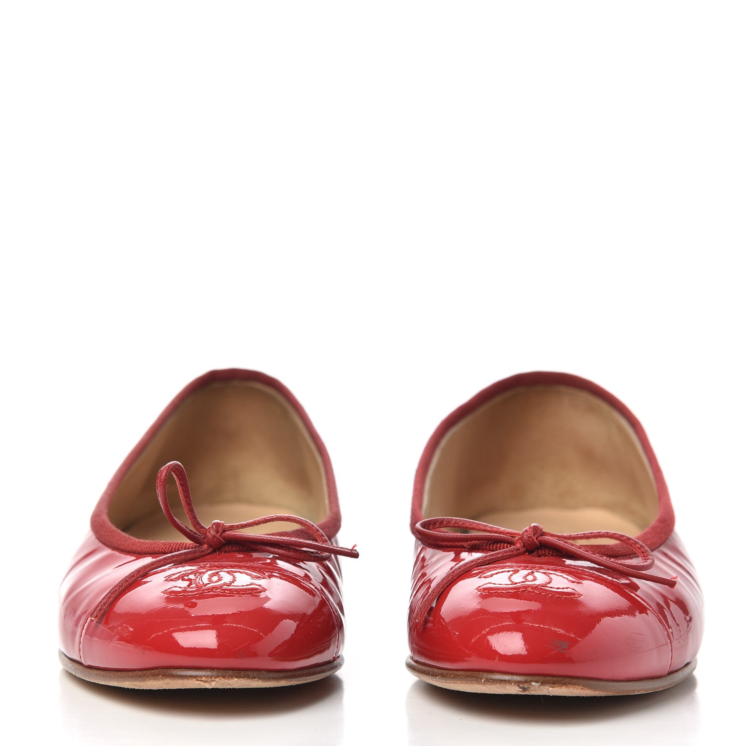 Chanel Patent CC Cap Toe Ballerina Flats 37.5 Red 2 of 17