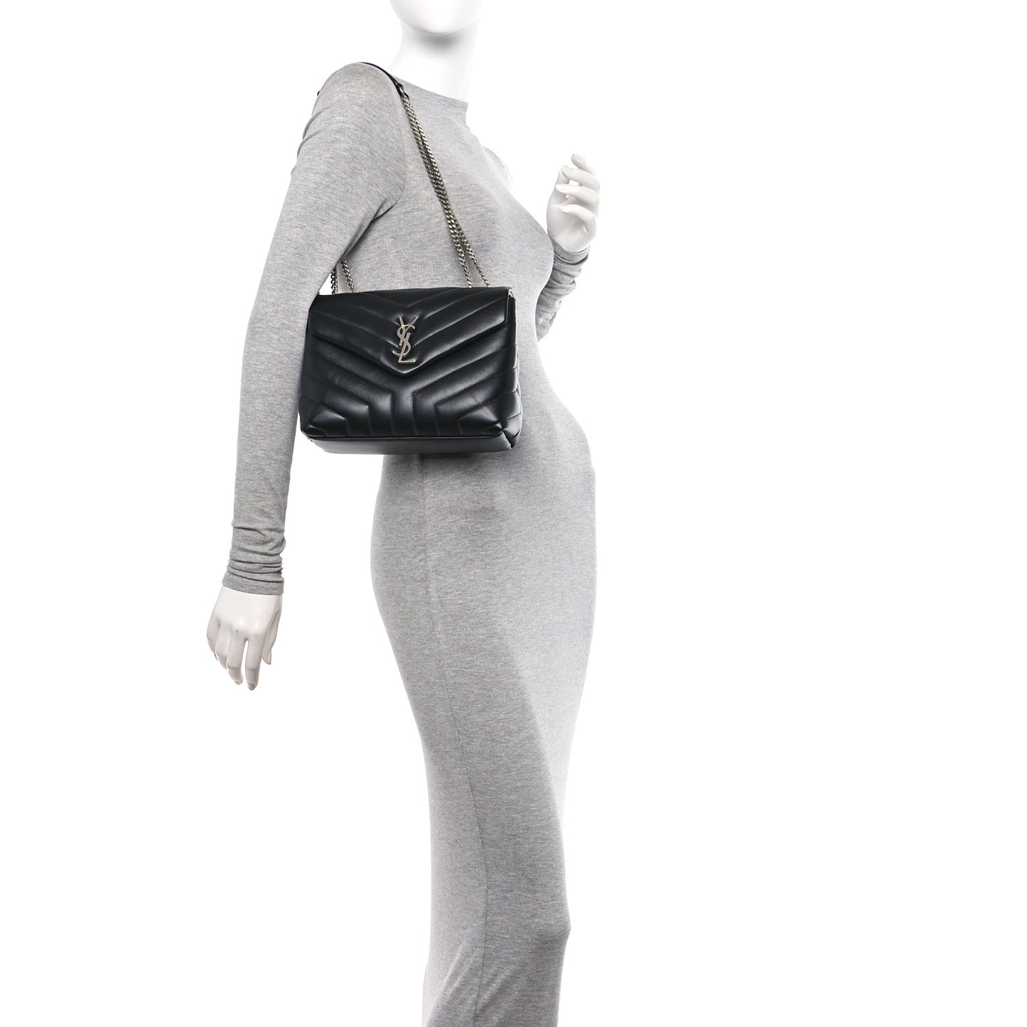 Calfskin Y Quilted Monogram Small Loulou Chain Satchel Black