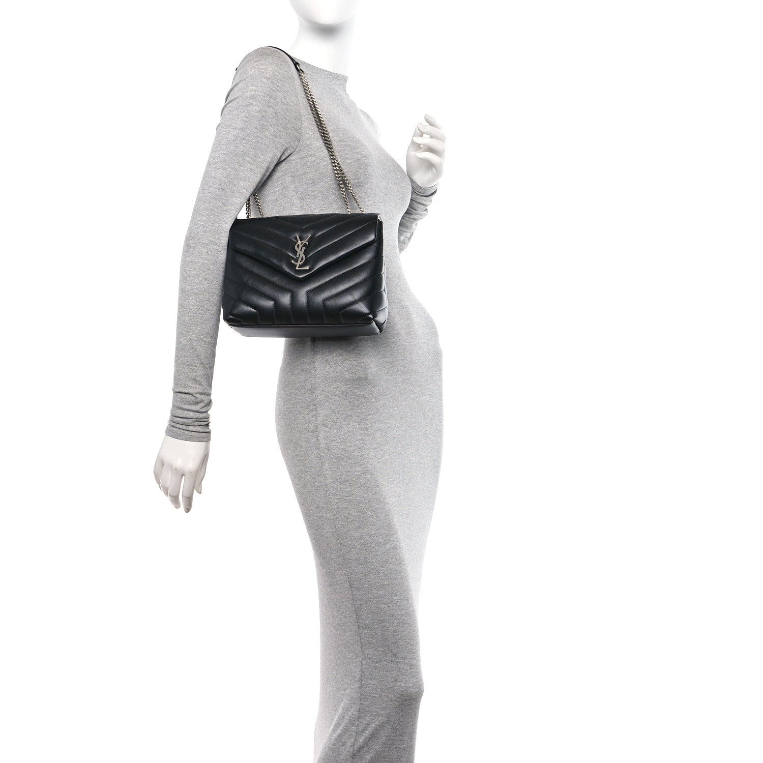 Saint Laurent Calfskin Y Quilted Monogram Small Loulou Chain Satchel Black 2 of 11