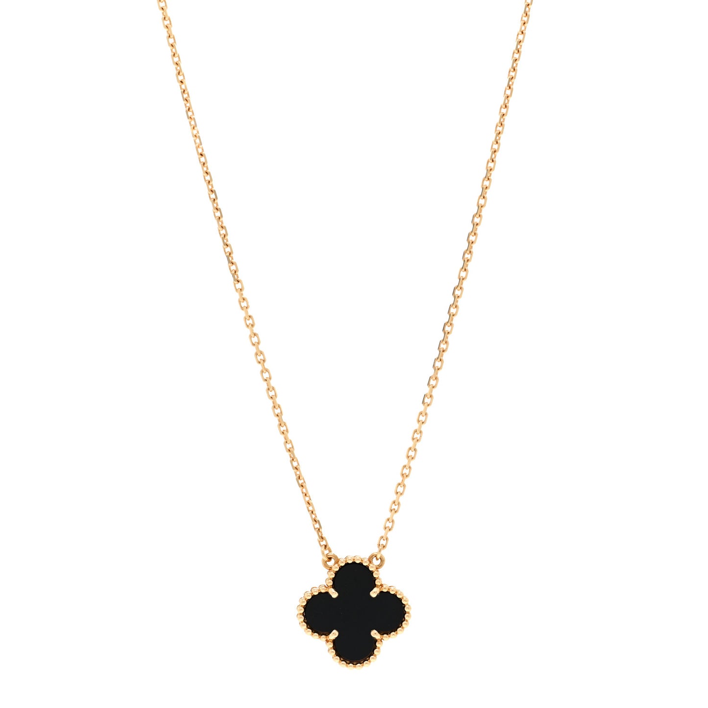 18K Yellow Gold Black Onyx Vintage Alhambra Pendant Necklace