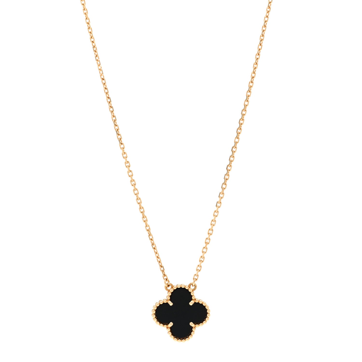 Van Cleef & Arpels 18K Yellow Gold Black Onyx Vintage Alhambra Pendant Necklace 1 of 6