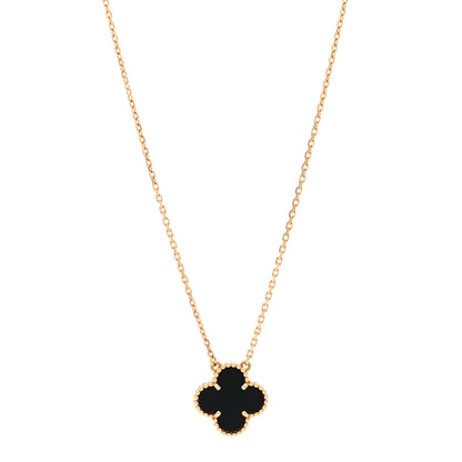 Van Cleef & Arpels 18K Yellow Gold Black Onyx Vintage Alhambra Pendant Necklace 1 of 6
