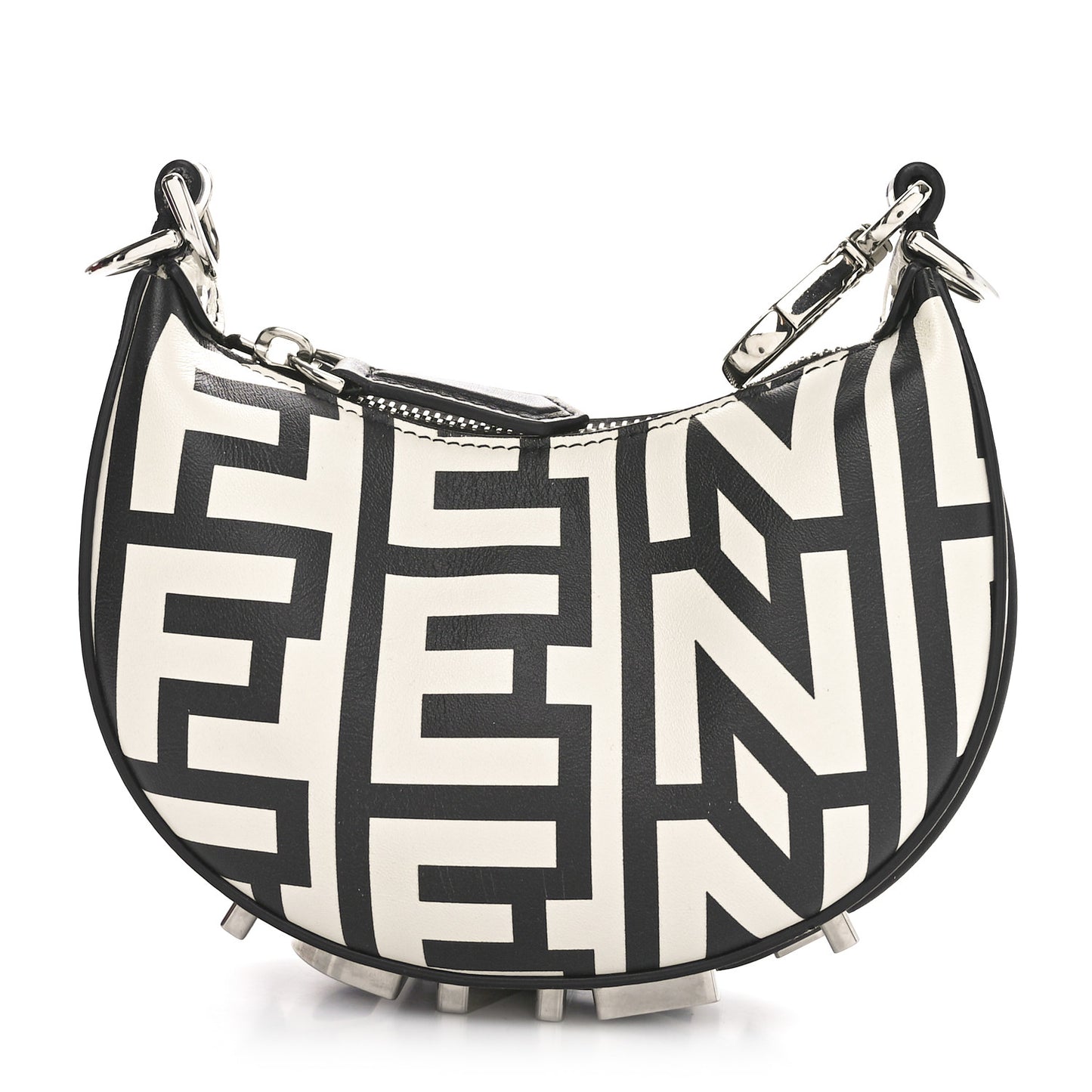 X MARC JACOBS Nappa Vitello King Logo Print Nano Fendigraphy Hobo Charm White Black