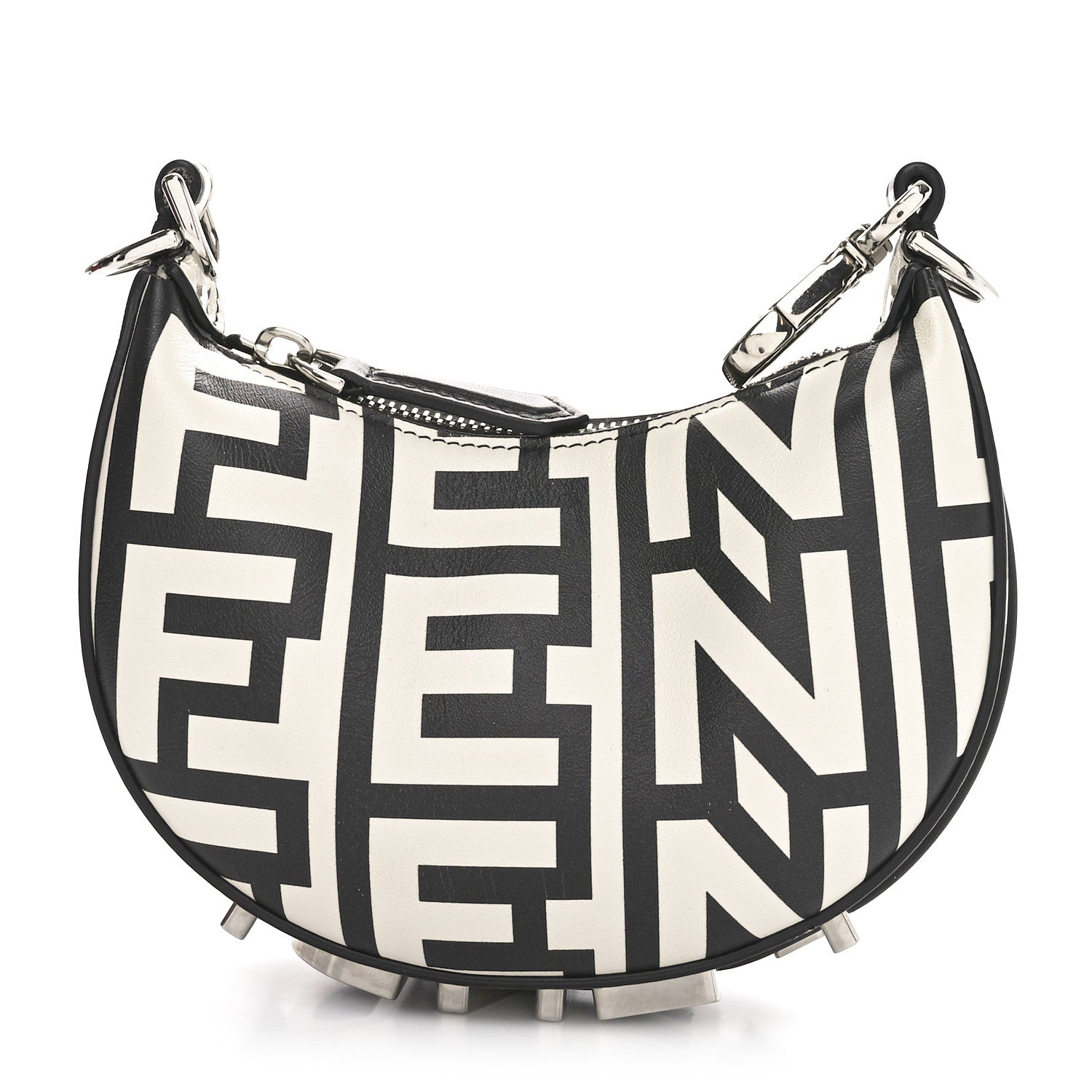 Fendi X MARC JACOBS Nappa Vitello King Logo Print Nano Fendigraphy Hobo Charm White Black 1 of 10