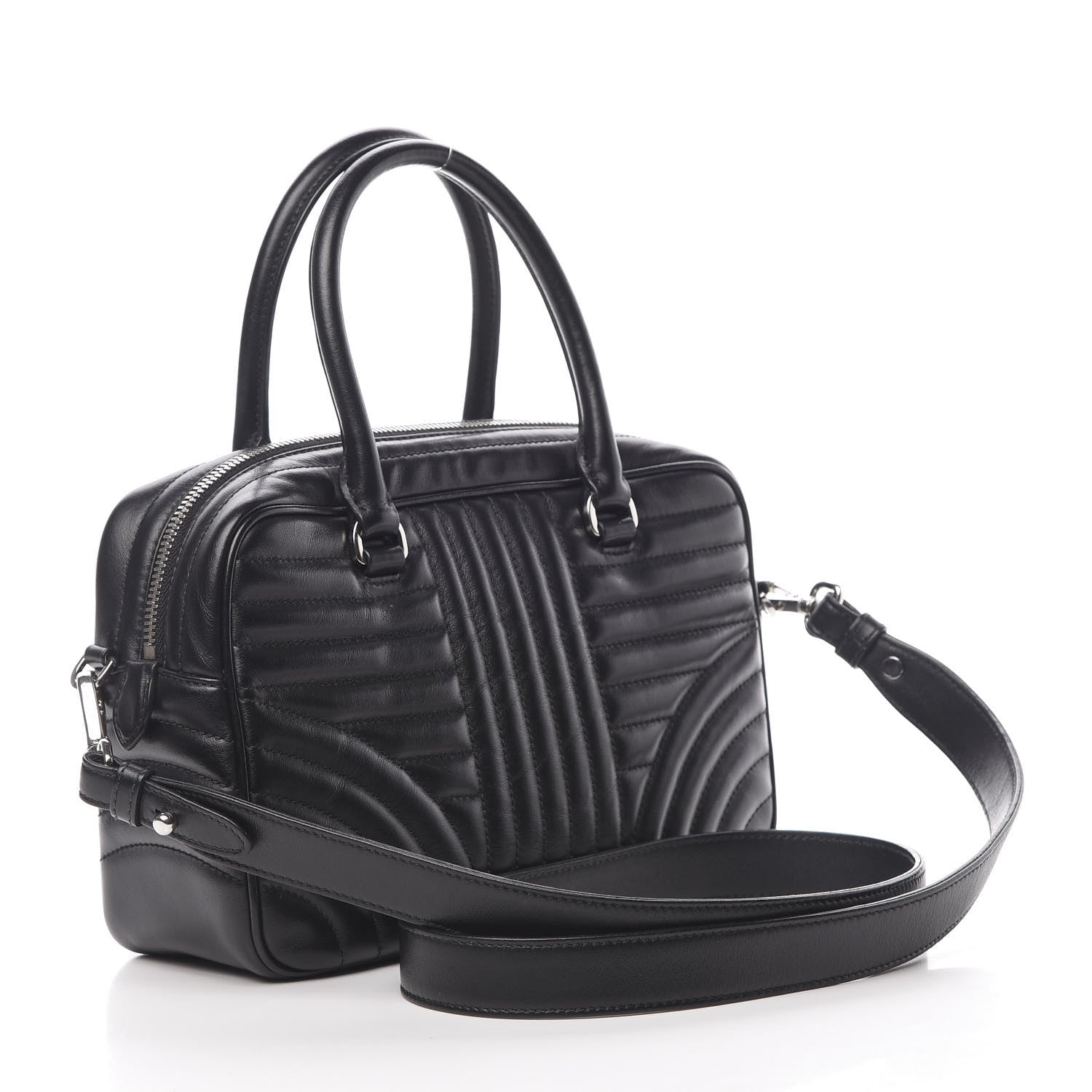 Prada Soft Calfskin Impunture Diagramme Top Handle Crossbody Bag Black 3 of 11
