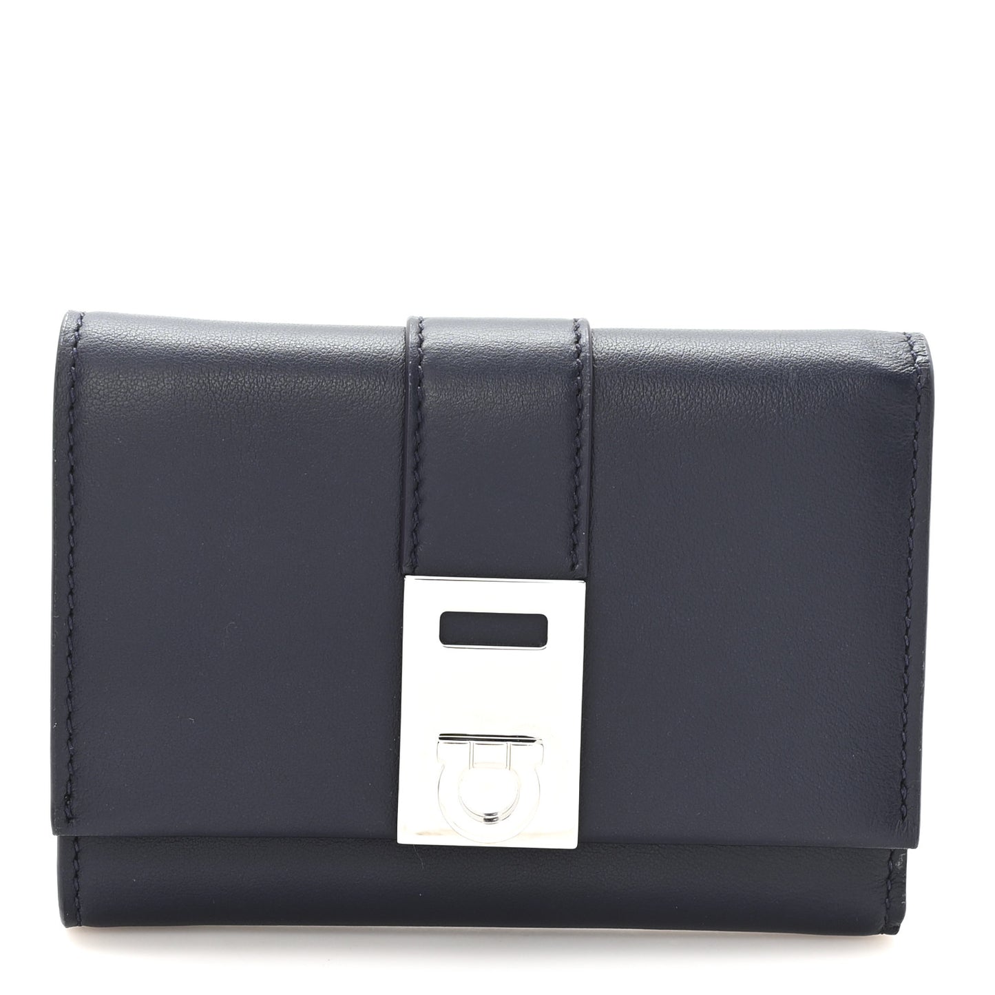 Calfskin Hug Compact Wallet Navy