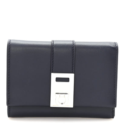 Salvatore Ferragamo Calfskin Hug Compact Wallet Navy 1 of 7