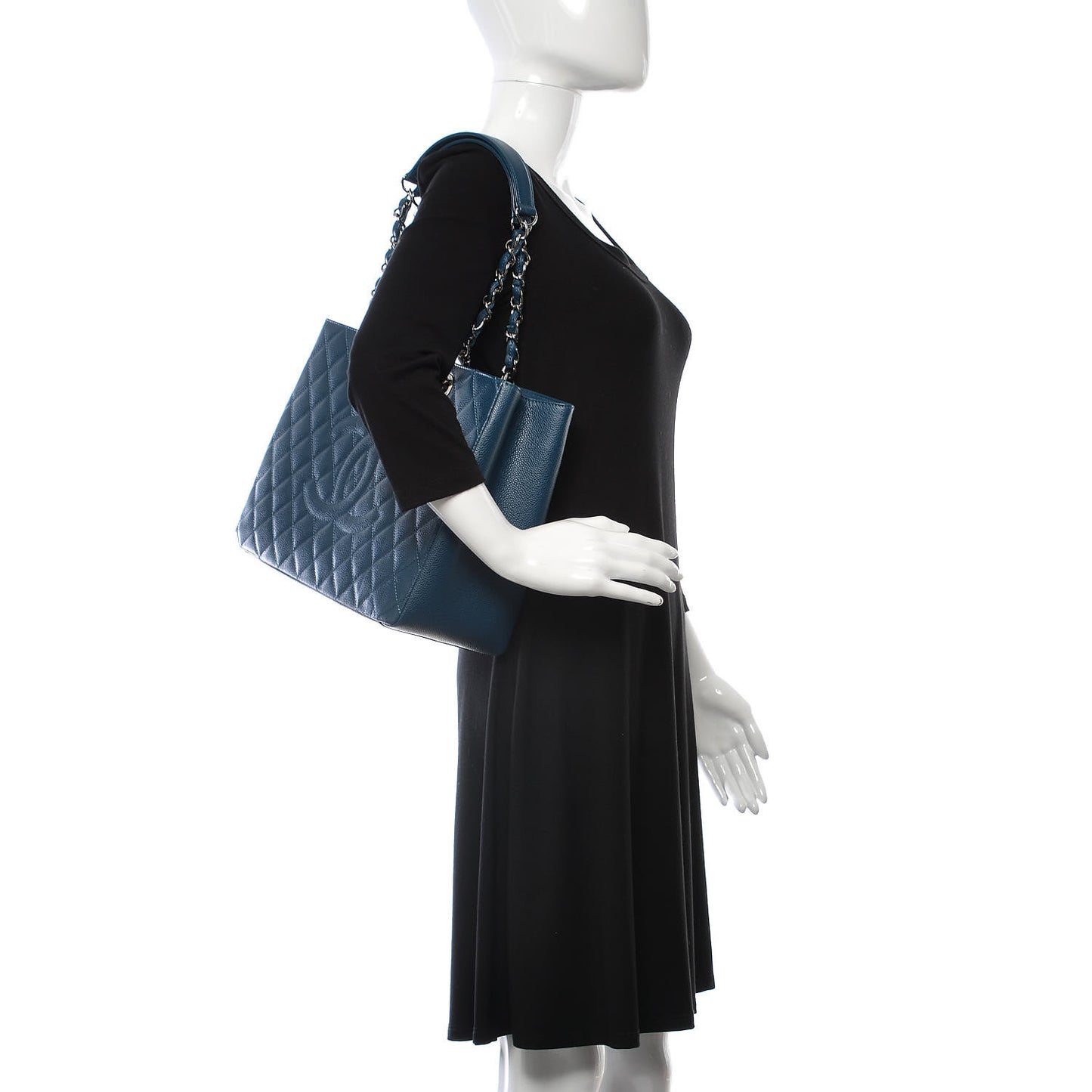 Caviar Quilted Grand Shopping Tote GST Dark Blue