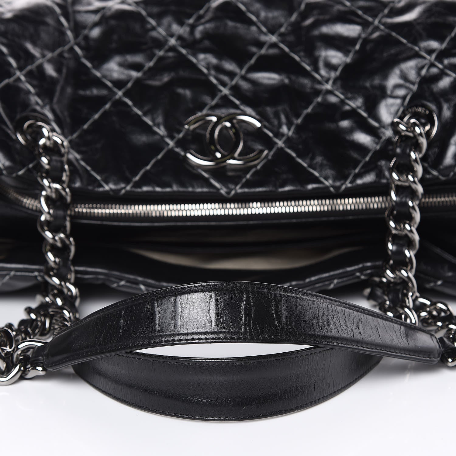 Chanel Glazed Goatskin Double Contrast Stitch Large Tote Black 13 of 14
