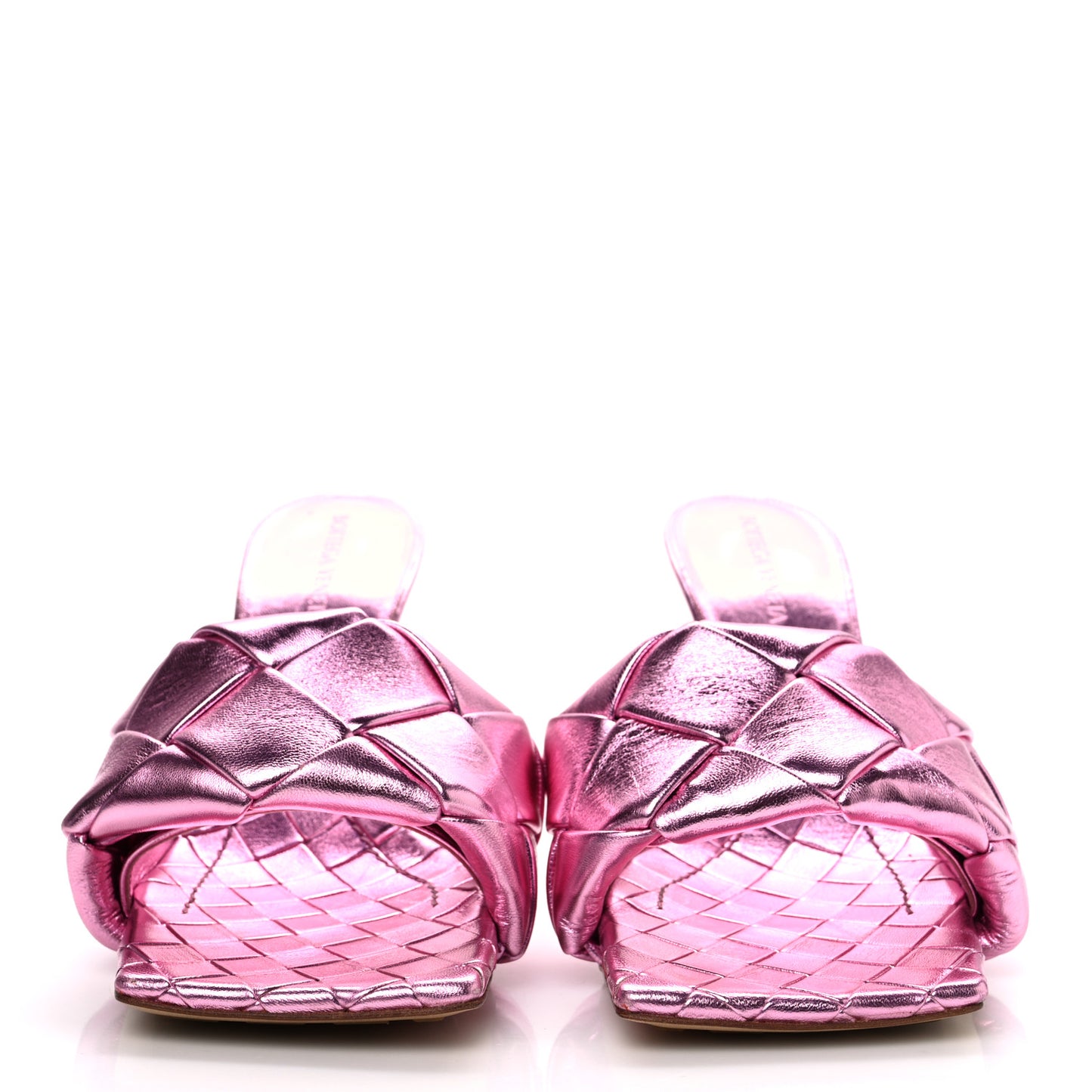Metallic Nappa Maxi Intrecciato Lido 90mm Mule Sandals 39 Azalea