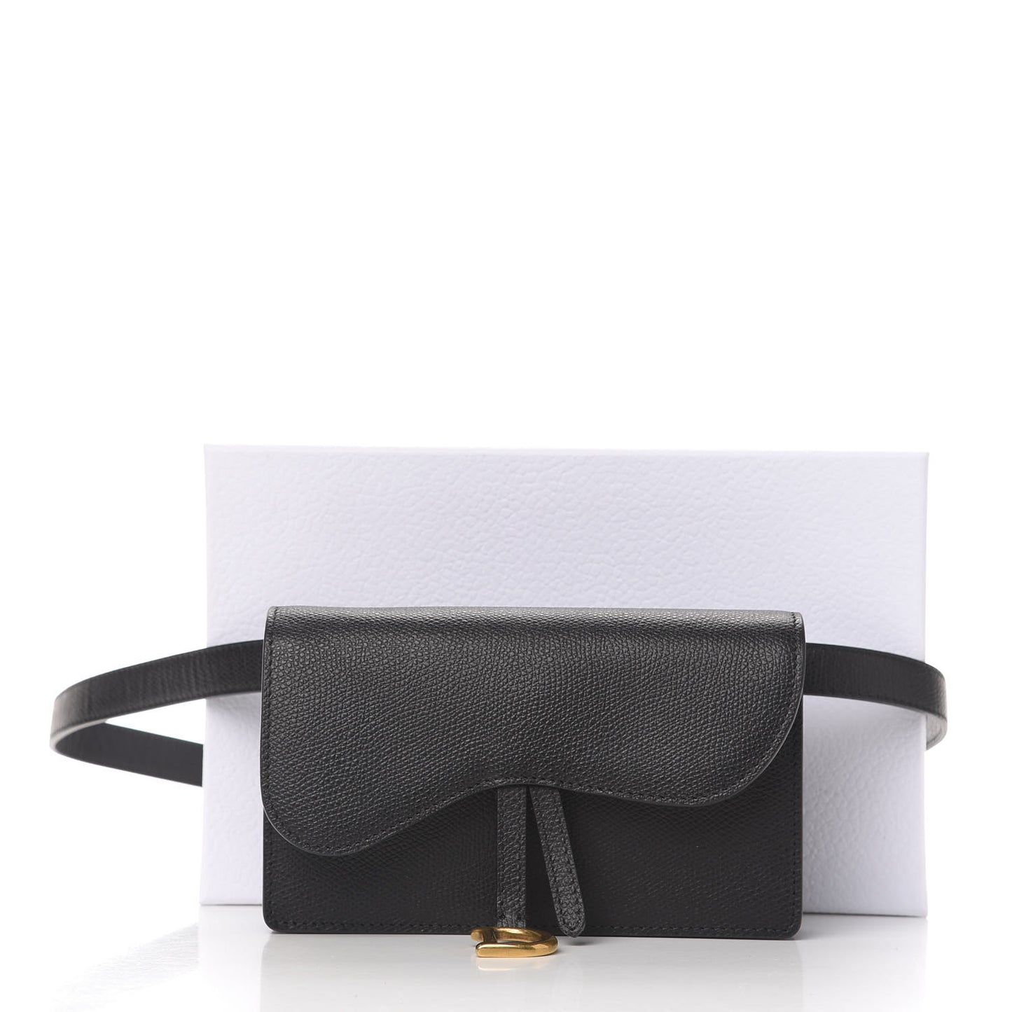 Grained Calfskin Saddle Belt Clutch Black