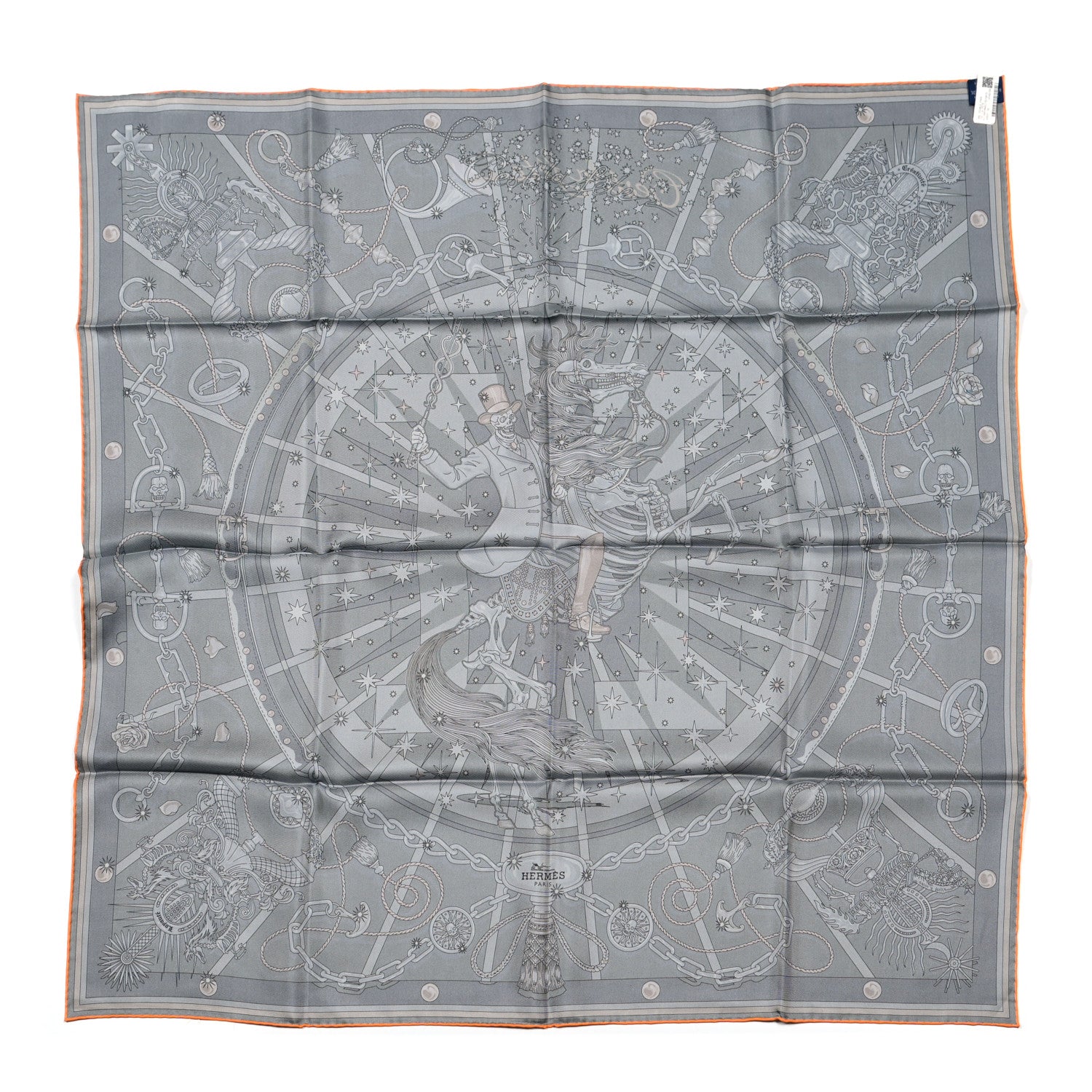 Hermes Silk C'est La Fete Double Face Scarf 90 Kaki Anthracite Gris 2 of 7