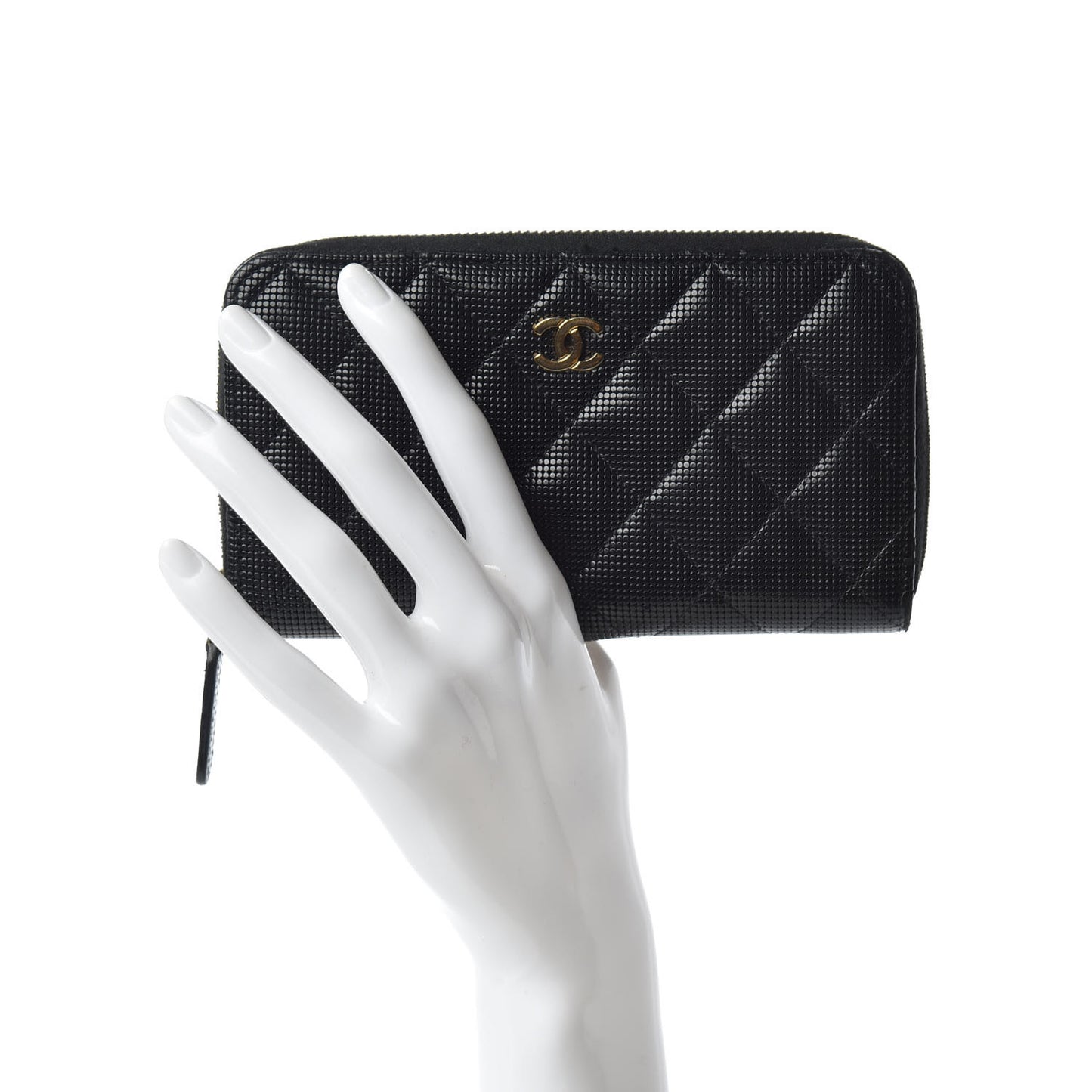 Calfskin Quilted Pixel Effect Medium Zip Around Wallet Black