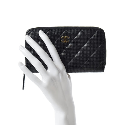 Chanel Calfskin Quilted Pixel Effect Medium Zip Around Wallet Black 2 of 8