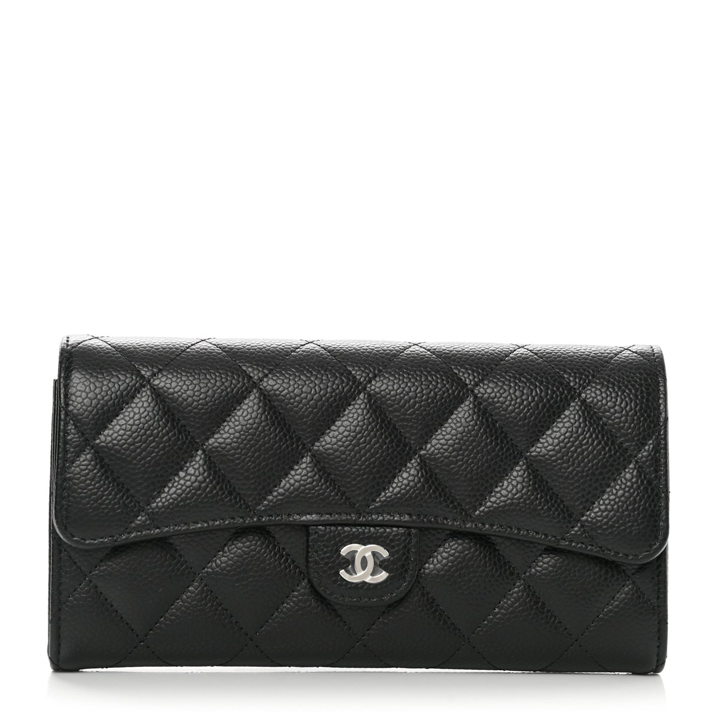 Caviar Quilted Large Gusset Flap Wallet Black