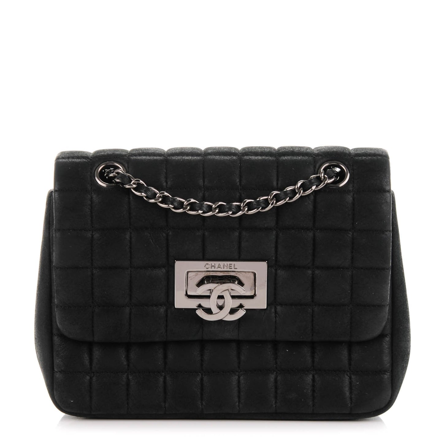 Iridescent Calfskin Square Quilted Mini Flap Black