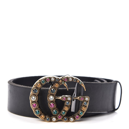 Gucci Calfskin Crystal Double G Belt 95 38 Black Multicolor 1 of 6