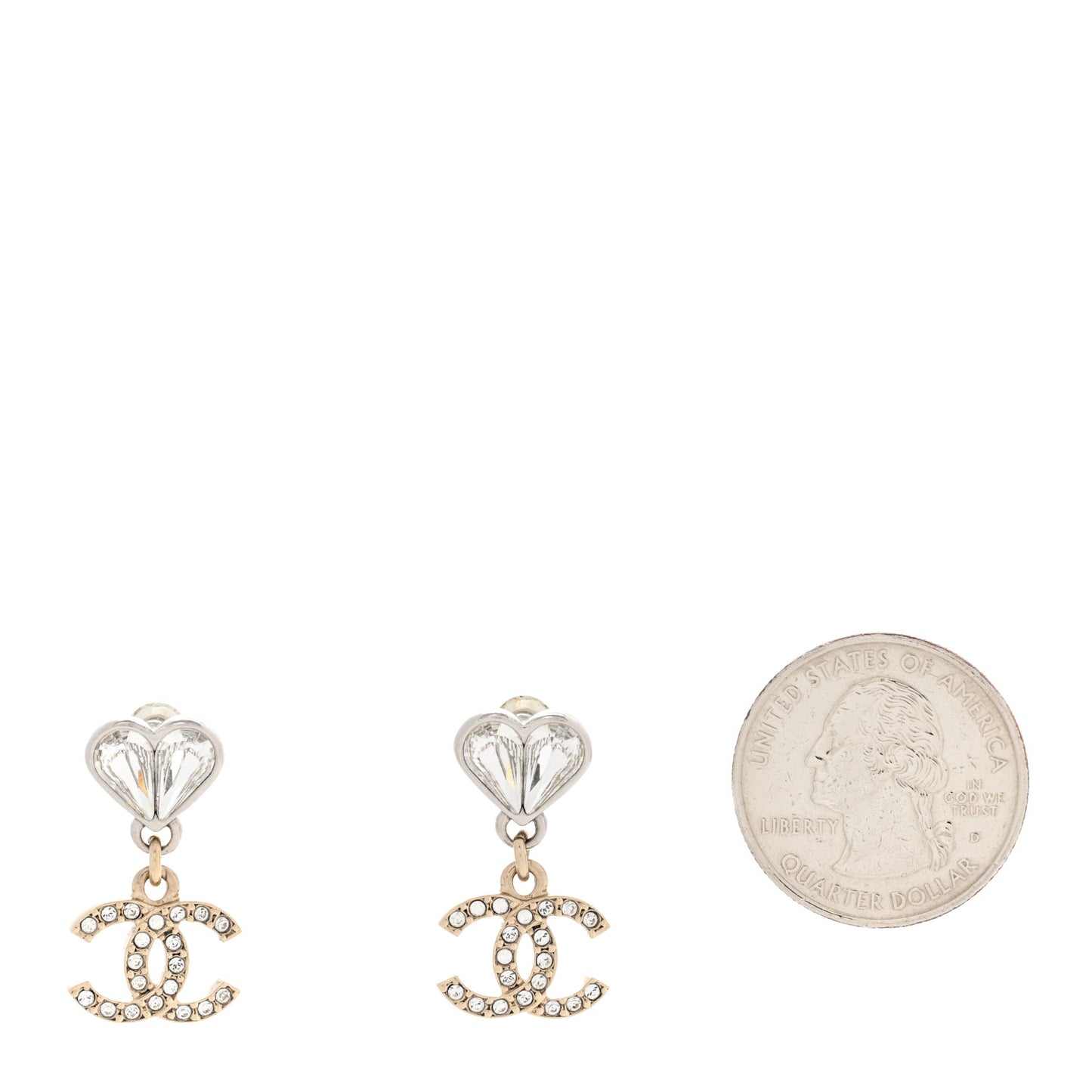Crystal CC Heart Drop Earrings Gold Silver