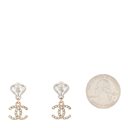 Chanel Crystal CC Heart Drop Earrings Gold Silver 2 of 4