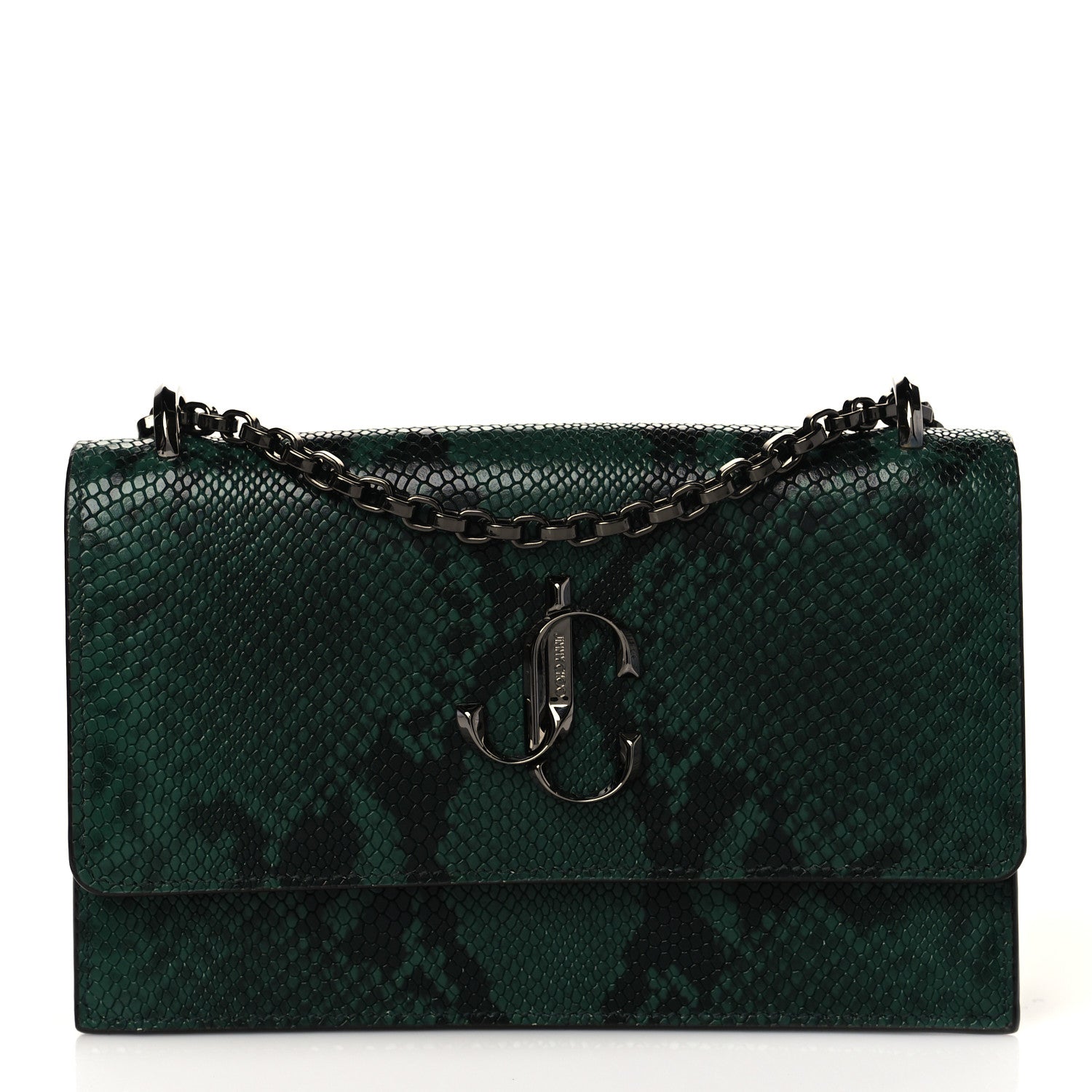 Jimmy Choo Calfskin Snakeskin Embossed Varenne Chain Clutch Dusk 1 of 9