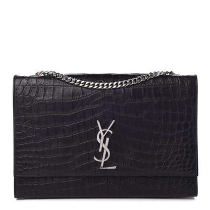 Saint Laurent Calfskin Crocodile Embossed Large Classic Monogram Kate Satchel Black 1 of 7