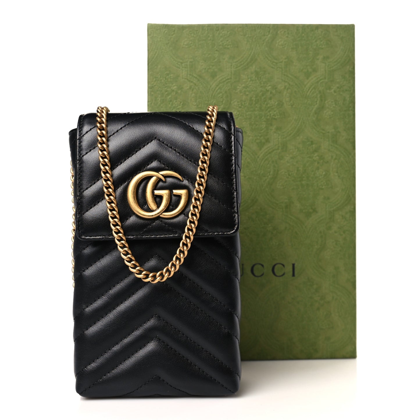 Calfskin Matelasse Mini GG Marmont Crossbody Bag Black