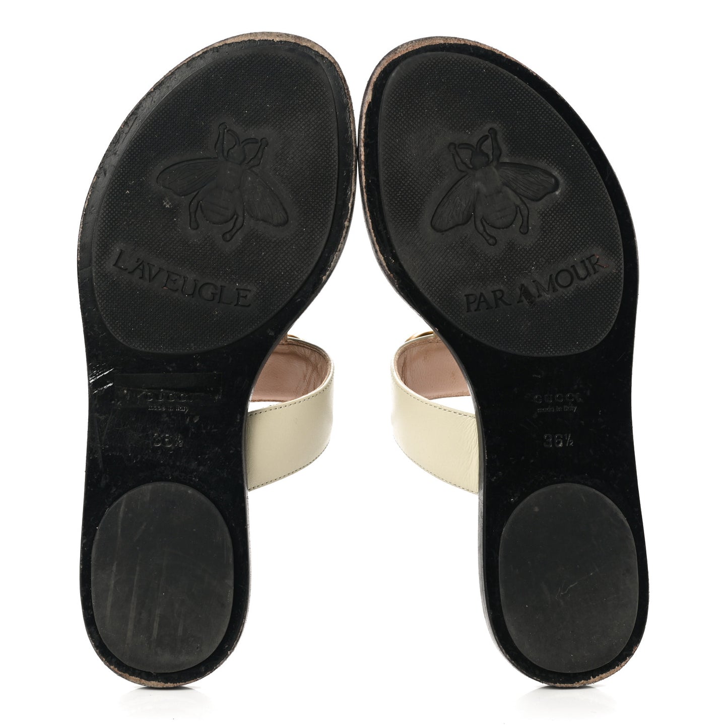 Calfskin GG Marmont Thong Sandals 36.5 Mystic White