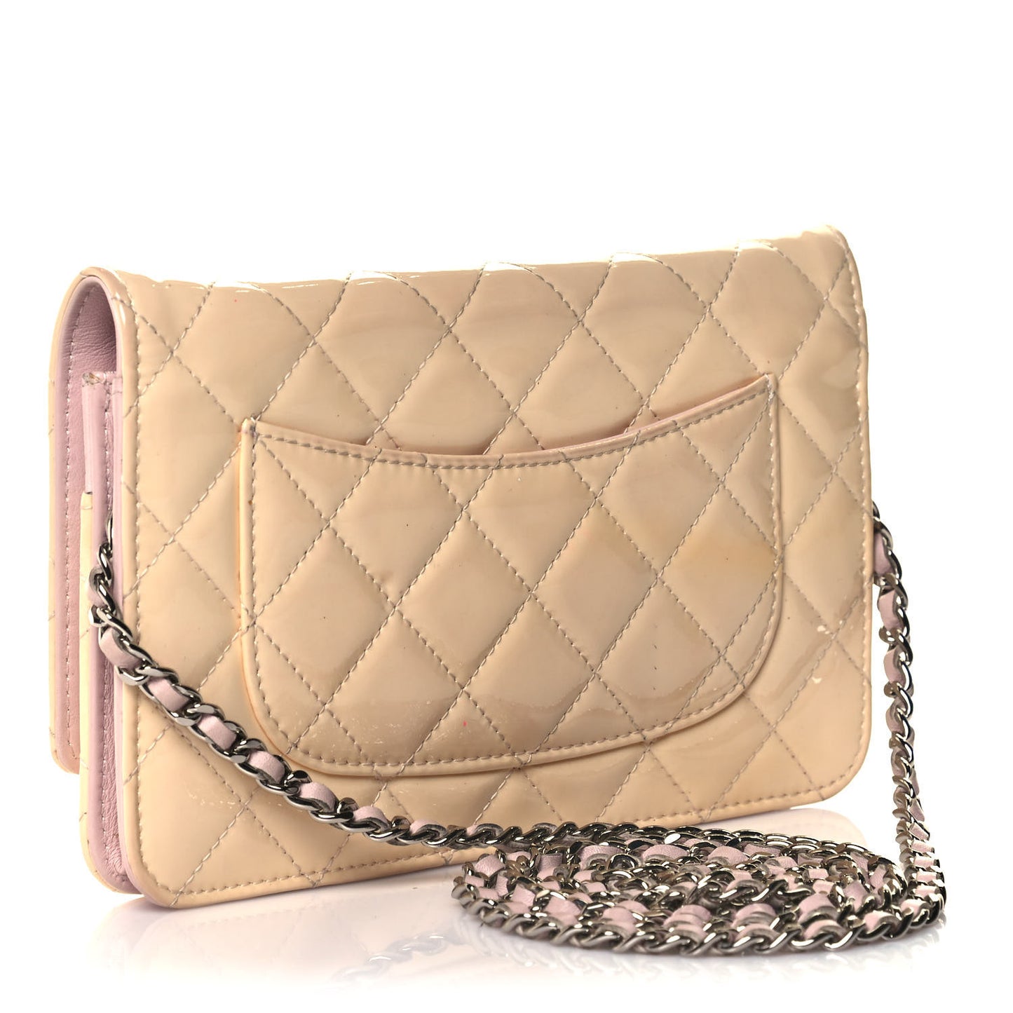 Patent Quilted Wallet On Chain WOC Pink