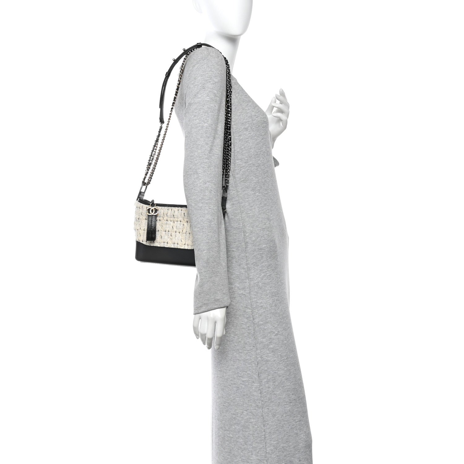 Chanel Tweed Calfskin Quilted Small Gabrielle Hobo Ivory Black 2 of 12