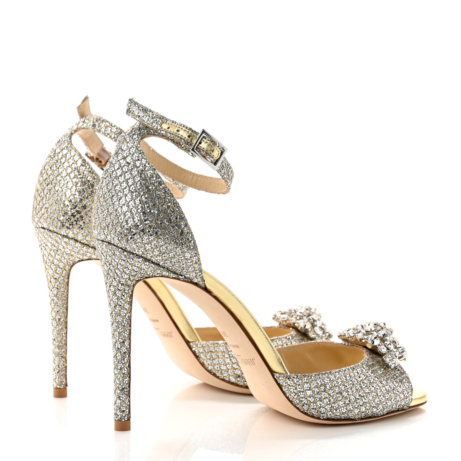 Jimmy Choo Glitter Fabric Crystal Maria Sandals 38.5 Champagne 4 of 7