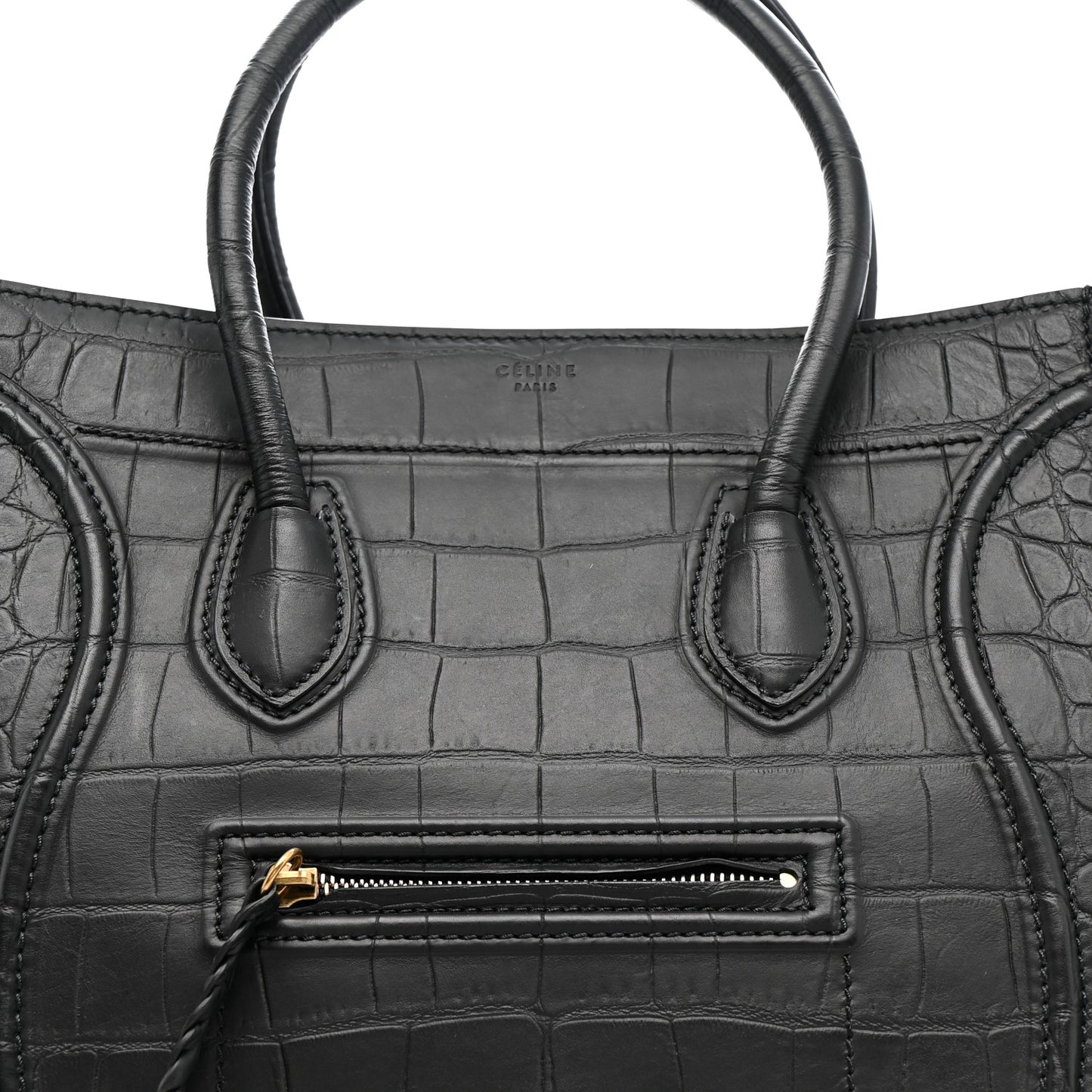 Crocodile Embossed Calfskin Medium Phantom Luggage Black
